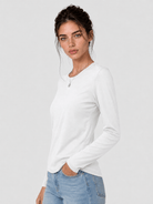 YUCOLEN Women's Long Sleeve Crew Neck Shirt Soft Tri-blend Cotton Performance Tee in White