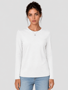 YUCOLEN Women's Long Sleeve Crew Neck Shirt Soft Tri-blend Cotton Performance Tee in White