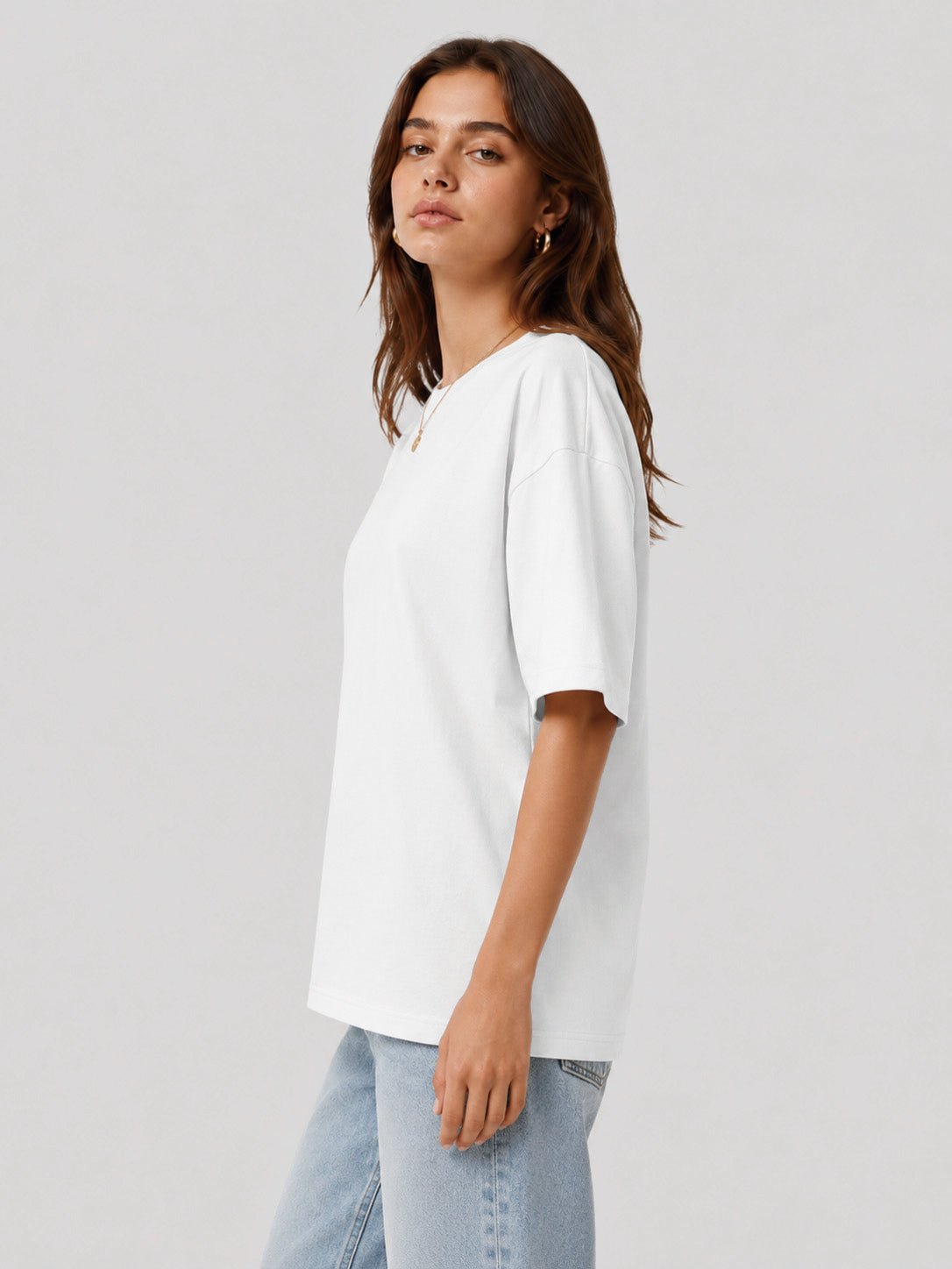 YUCOLEN Women's Oversized Cotton Blend T-Shirt Loose Fit Drop Shoulder Crewneck Tee in White