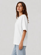 YUCOLEN Women's Oversized Cotton Blend T-Shirt Loose Fit Drop Shoulder Crewneck Tee in White