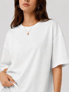 YUCOLEN Women's Oversized Cotton Blend T-Shirt Loose Fit Drop Shoulder Crewneck Tee in White