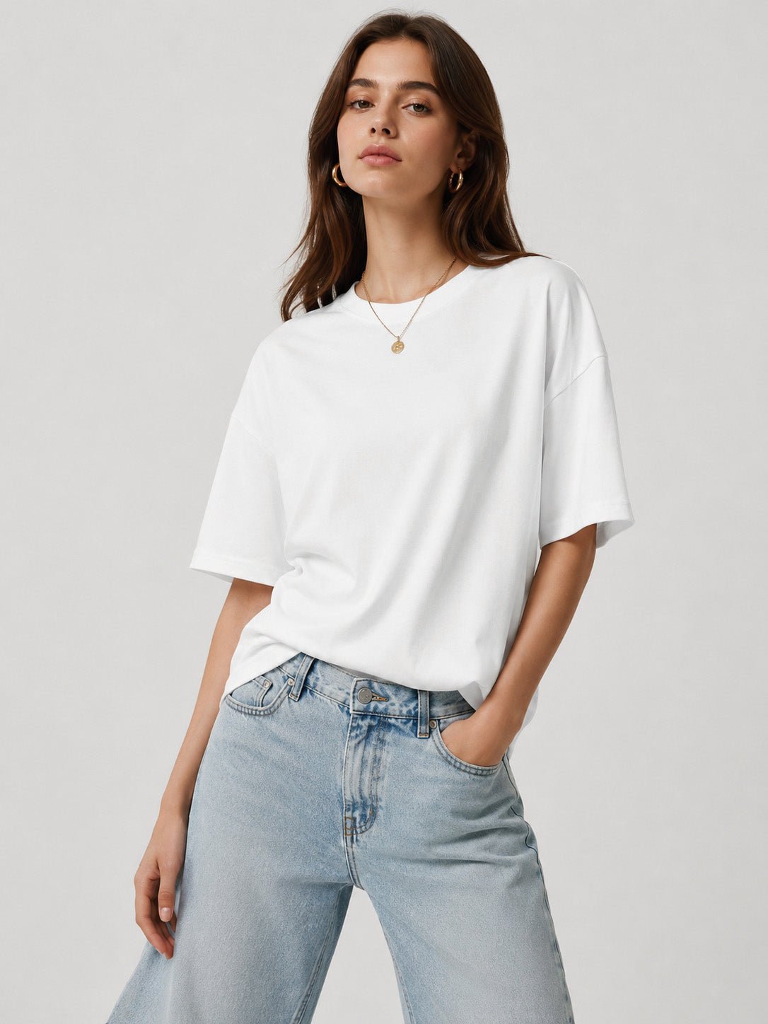 YUCOLEN Women's Oversized Cotton Blend T-Shirt Loose Fit Drop Shoulder Crewneck Tee in White