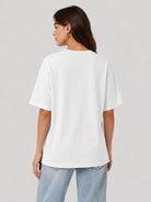 YUCOLEN Women's Oversized Cotton Blend T-Shirt Loose Fit Drop Shoulder Crewneck Tee in White