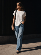 YUCOLEN Women's Oversized Ribbed Knit Short Sleeve T-Shirt Loose Batwing Casual Top in White