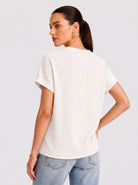 YUCOLEN Women's Oversized Ribbed Knit Short Sleeve T-Shirt Loose Batwing Casual Top in White
