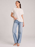 YUCOLEN Women's Oversized Ribbed Knit Short Sleeve T-Shirt Loose Batwing Casual Top in White