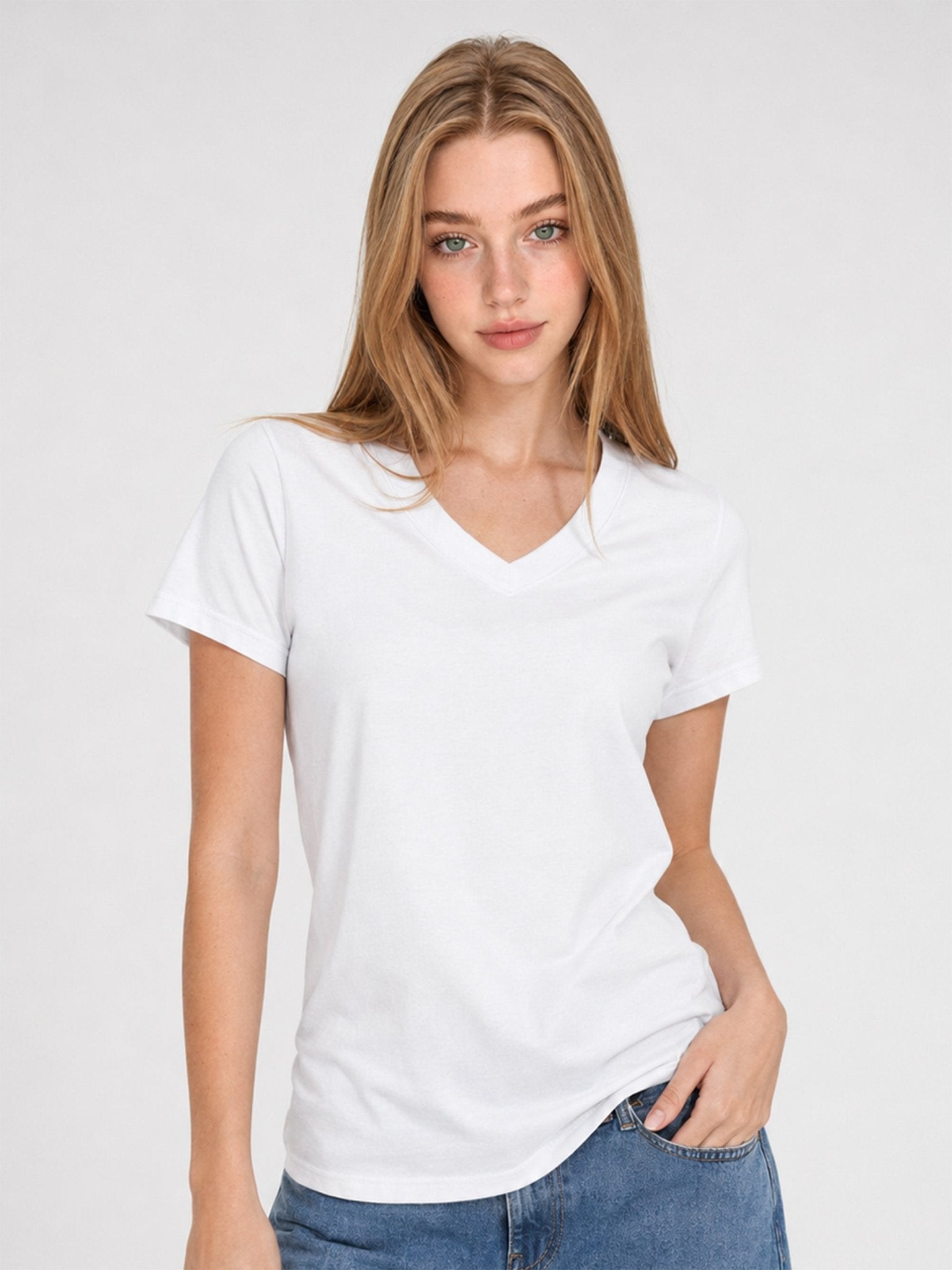 YUCOLEN Women's Premium Cotton V-Neck T-Shirt Breathable Tag-Free Short Sleeve Tee in White
