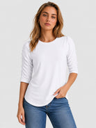 YUCOLEN Women's Puff Half Sleeve Tri-blend Top Casual Blouse in White