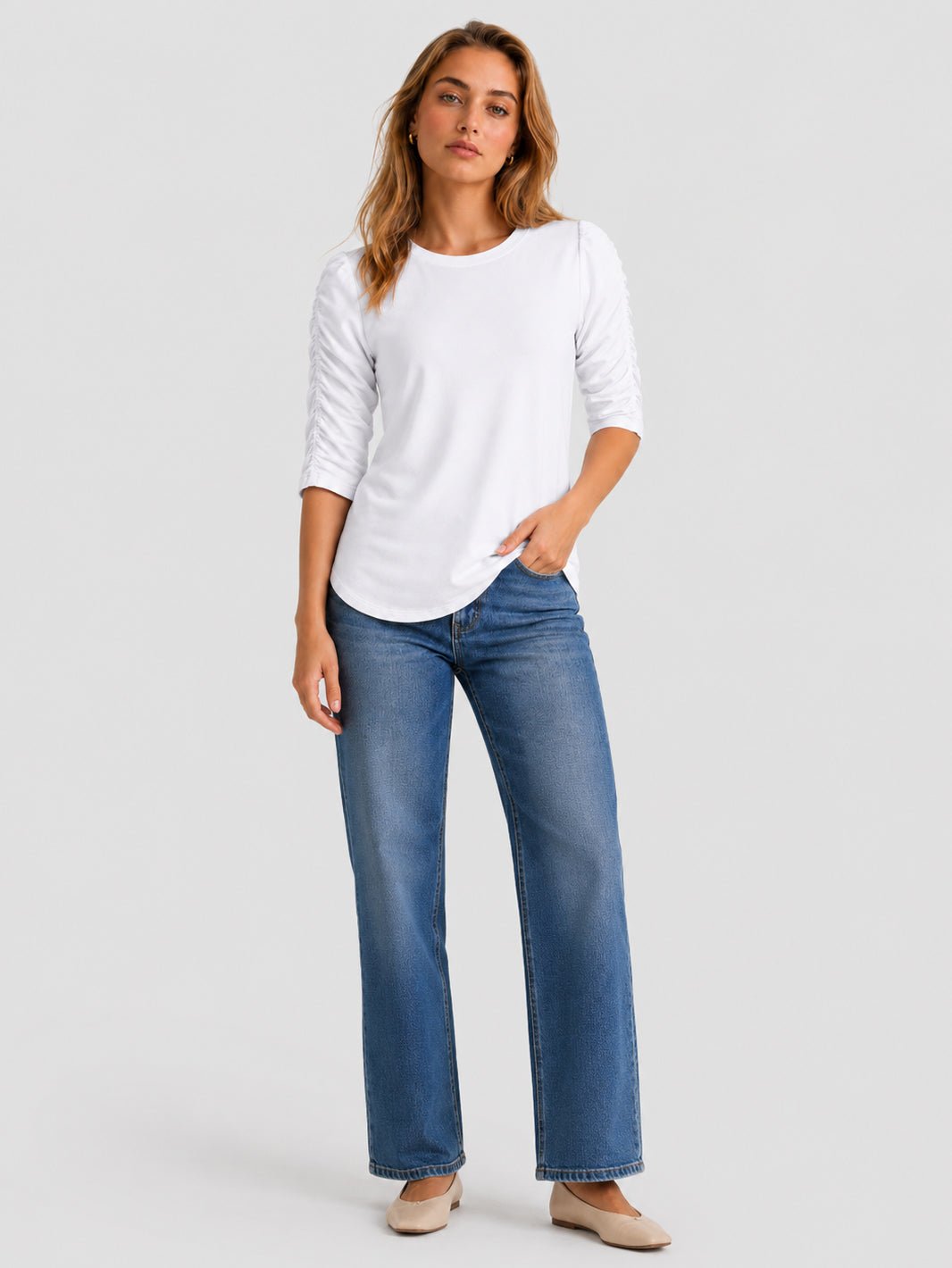 YUCOLEN Women's Puff Half Sleeve Tri-blend Top Casual Blouse in White