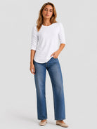 YUCOLEN Women's Puff Half Sleeve Tri-blend Top Casual Blouse in White