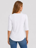 YUCOLEN Women's Puff Half Sleeve Tri-blend Top Casual Blouse in White