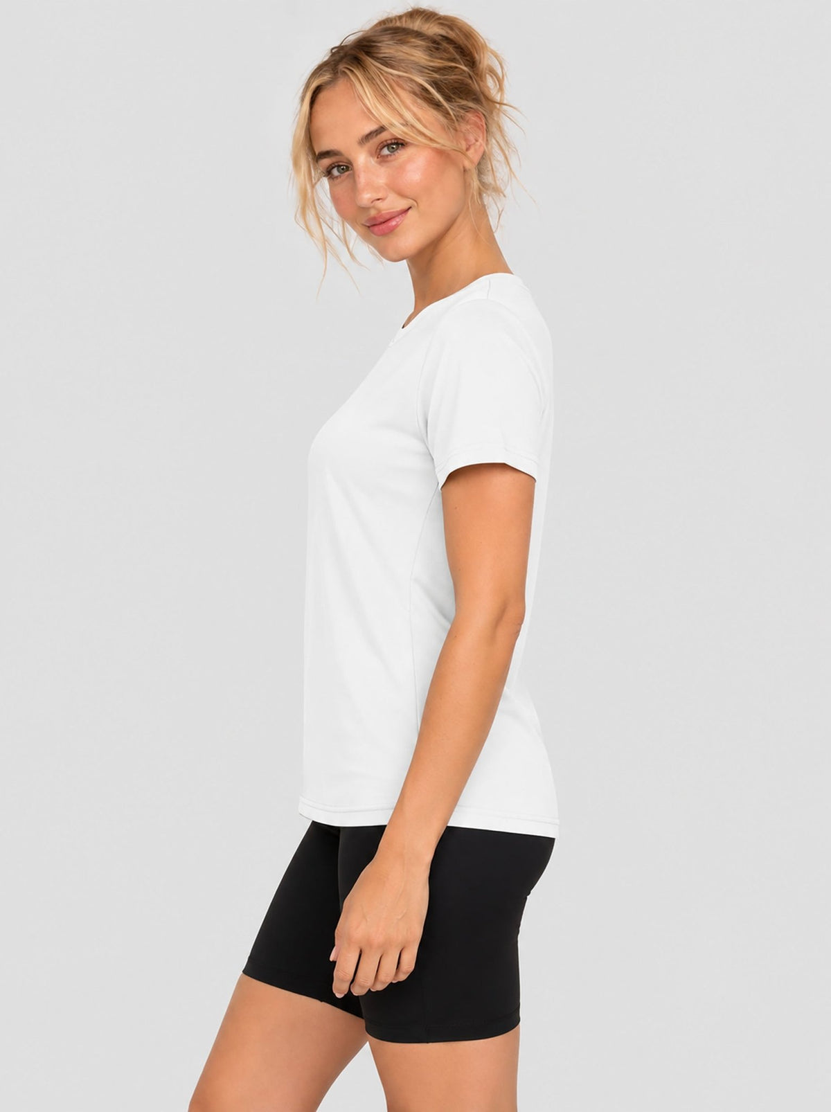 YUCOLEN Womens Quick Dry UPF 50 Athletic Short Sleeve Workout Top in White