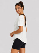 YUCOLEN Women's Reversible Workout Tee Open Back Loose Fit Athletic Shirt in White