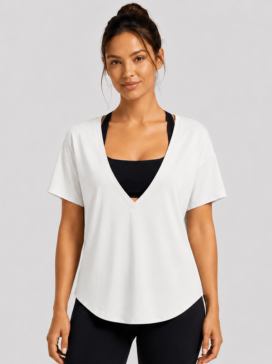 YUCOLEN Women's Reversible Workout Tee Open Back Loose Fit Athletic Shirt in White
