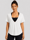 YUCOLEN Women's Reversible Workout Tee Open Back Loose Fit Athletic Shirt in White