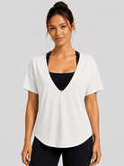 YUCOLEN Women's Reversible Workout Tee Open Back Loose Fit Athletic Shirt in White