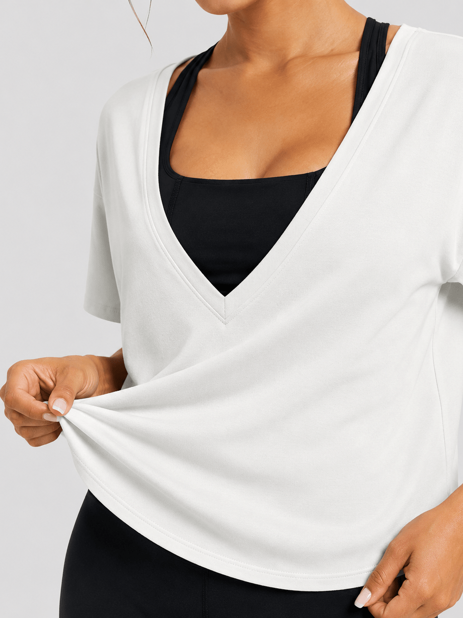 YUCOLEN Women's Reversible Workout Tee Open Back Loose Fit Athletic Shirt in White
