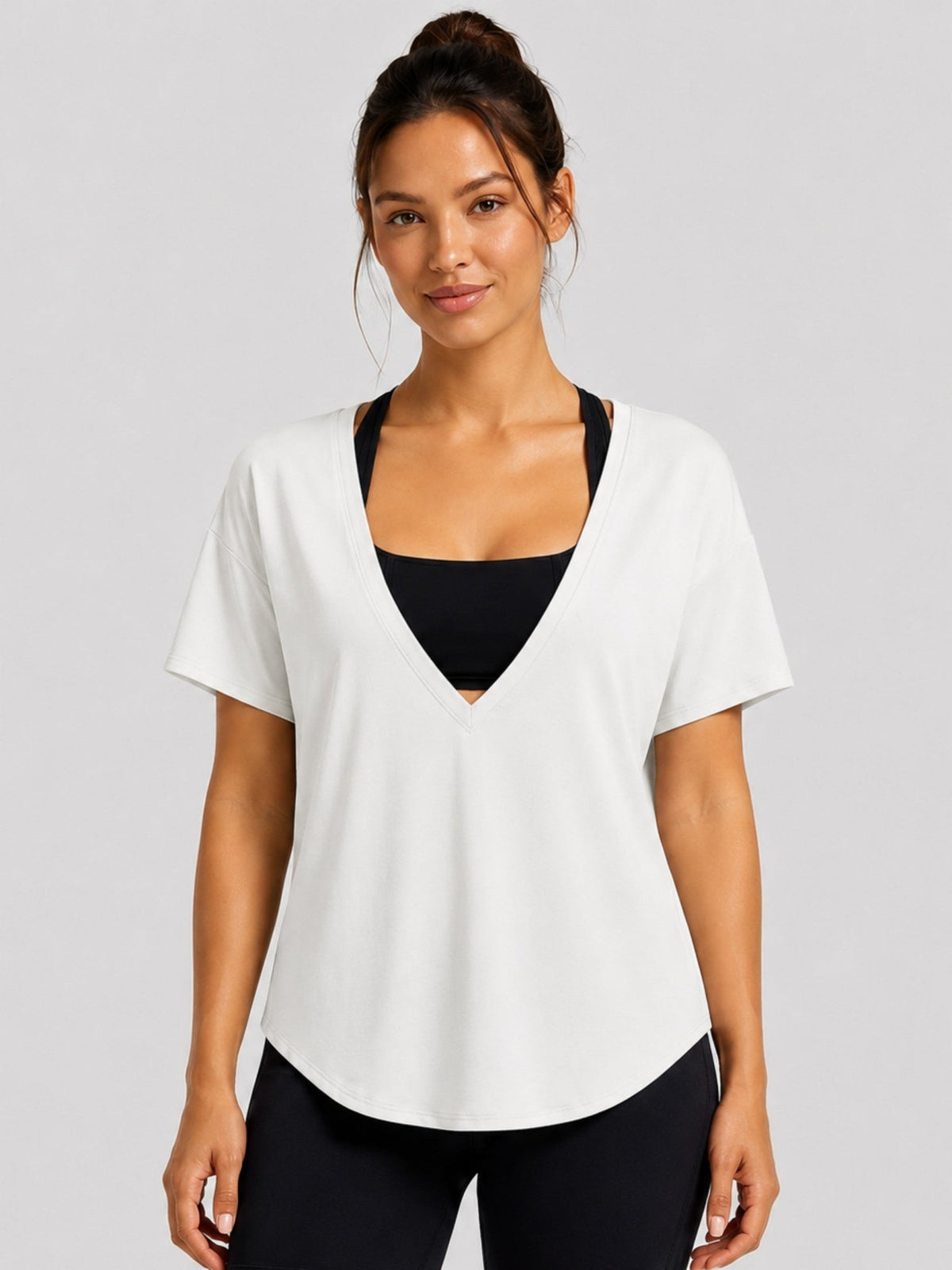 YUCOLEN Women's Reversible Workout Tee Open Back Loose Fit Athletic Shirt in White