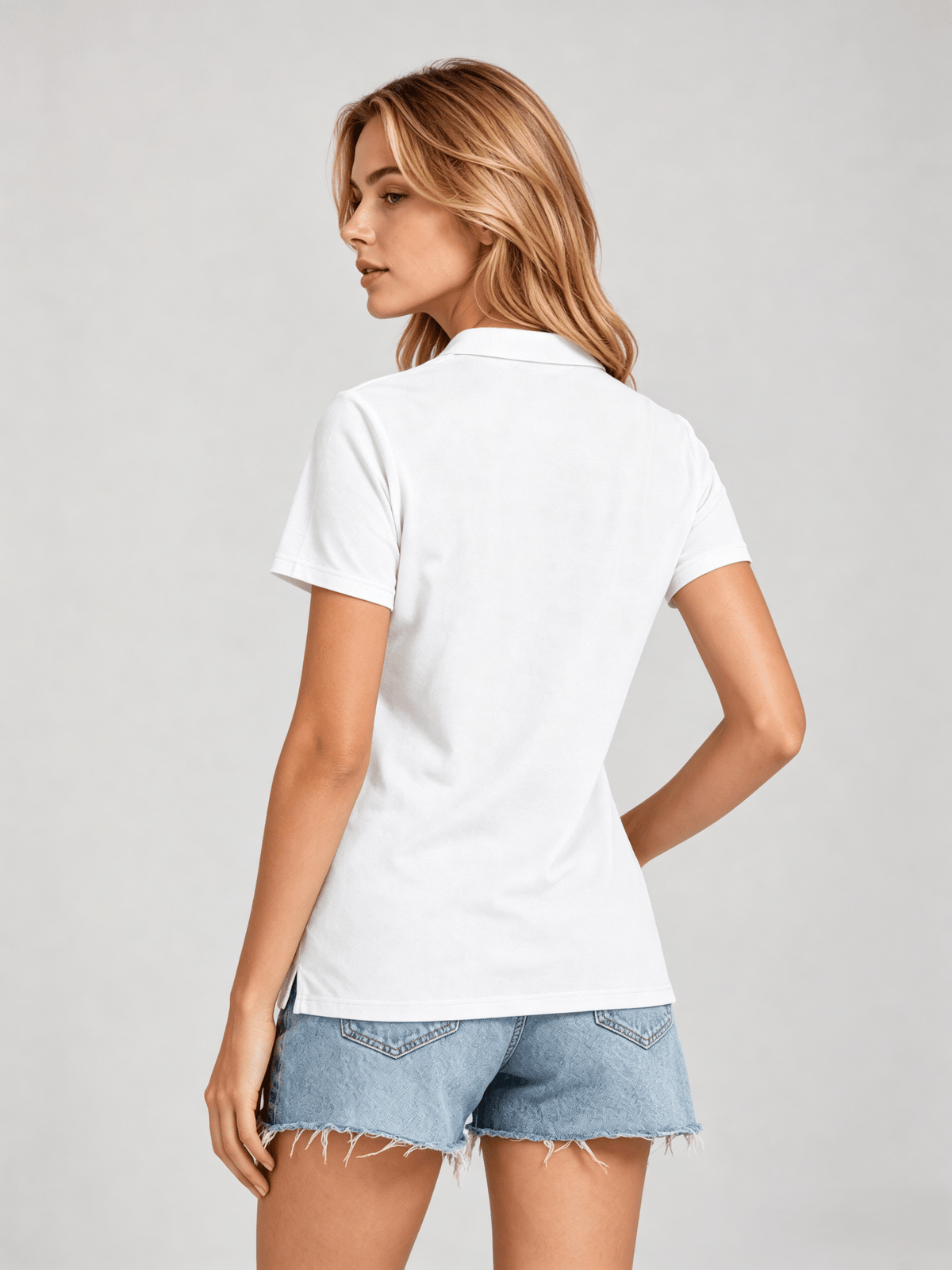 YUCOLEN Women's Short Sleeve Cotton Polo Shirt Breathable 3-Button Collared Top in White