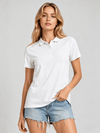 YUCOLEN Women's Short Sleeve Cotton Polo Shirt Breathable 3-Button Collared Top in White