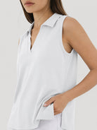 YUCOLEN Women's Sleeveless Golf Polo Shirt UPF 50+ V Neck Side Slit Sun Protection Top in White