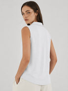 YUCOLEN Women's Sleeveless Golf Polo Shirt UPF 50+ V Neck Side Slit Sun Protection Top in White