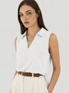 YUCOLEN Women's Sleeveless Golf Polo Shirt UPF 50+ V Neck Side Slit Sun Protection Top in White