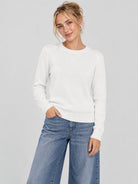 YUCOLEN Women's Soft Wool Blend Lightweight Crewneck Pullover Sweater in White