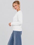 YUCOLEN Women's Soft Wool Blend Lightweight Crewneck Pullover Sweater in White