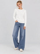 YUCOLEN Women's Soft Wool Blend Lightweight Crewneck Pullover Sweater in White