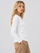 YUCOLEN Women’s Stretch Thermal Long Sleeve Active Top in White