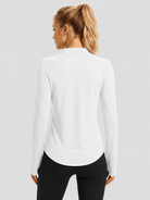 YUCOLEN Women's Thermal Fleece Lined Mock Neck Shirt with Thumb Holes in White