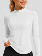 YUCOLEN Women's Thermal Fleece Lined Mock Neck Shirt with Thumb Holes in White