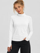 YUCOLEN Womens Thermal Long Sleeve Workout Top with Thumb Holes in White