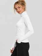 YUCOLEN Womens Thermal Long Sleeve Workout Top with Thumb Holes in White