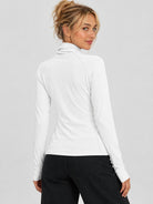 YUCOLEN Womens Thermal Long Sleeve Workout Top with Thumb Holes in White