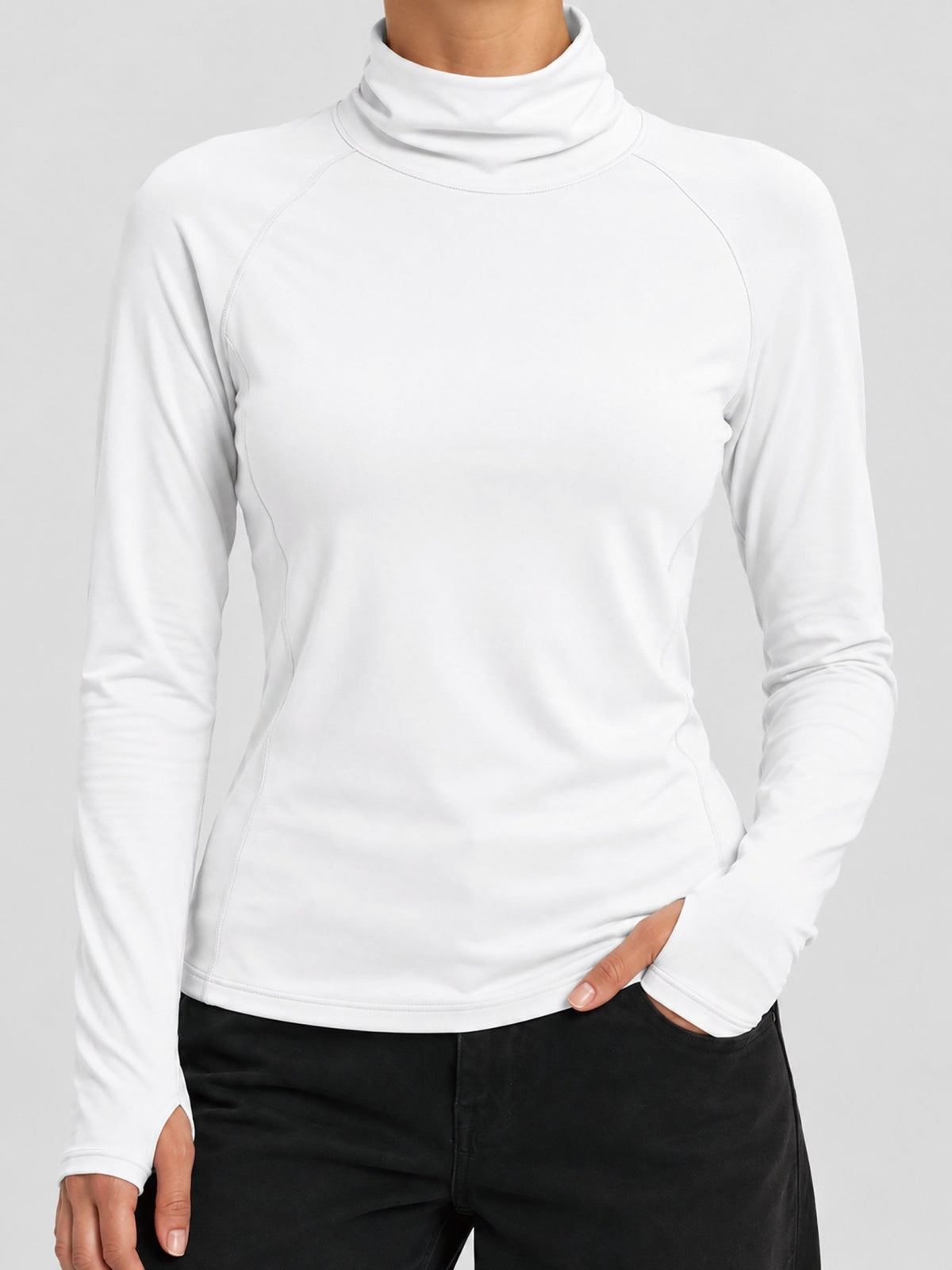 YUCOLEN Womens Thermal Long Sleeve Workout Top with Thumb Holes in White