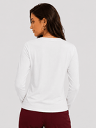 YUCOLEN Women's V Neck Long Sleeve Shirt Cotton Blend Soft Performance Tee in White