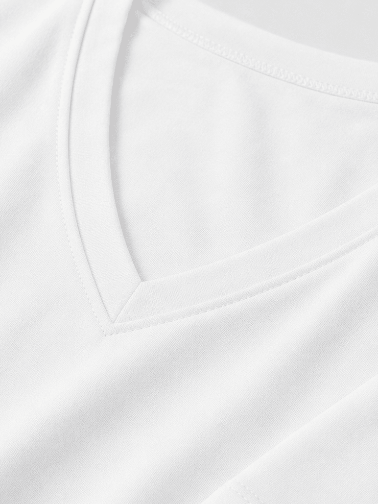YUCOLEN Women's V Neck Long Sleeve Shirt Cotton Blend Soft Performance Tee in White