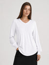 YUCOLEN Women's V Neck Pleated Tunic Blouse Ruffle Cuff Long Sleeve Shirt in White
