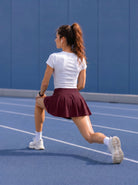 YUCOLEN Women High Waisted Pleated Tennis Skort - Pickleball Golf Skirt with Pockets in Wine Red