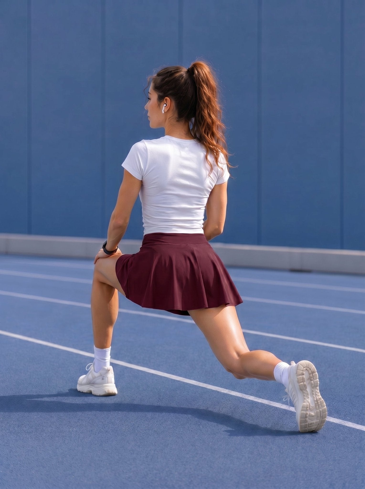 YUCOLEN Women High Waisted Pleated Tennis Skort - Pickleball Golf Skirt with Pockets in Wine Red