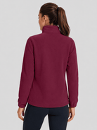 YUCOLEN Women's Lightweight Full Zip Fleece Jacket Windproof Stand Collar Outdoor Sweatshirt in Wine Red