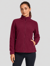 YUCOLEN Women's Lightweight Full Zip Fleece Jacket Windproof Stand Collar Outdoor Sweatshirt in Wine Red