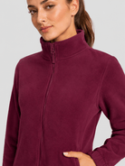 YUCOLEN Women's Lightweight Full Zip Fleece Jacket Windproof Stand Collar Outdoor Sweatshirt in Wine Red