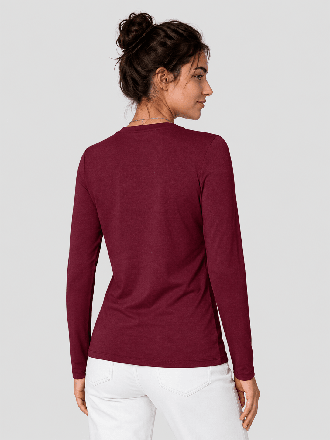 YUCOLEN Women's Long Sleeve Crew Neck Shirt Soft Tri-blend Cotton Performance Tee in Wine Red