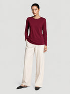 YUCOLEN Women's Long Sleeve Tri-blend Shirt Soft Breathable Loose Fit Crew Neck Tee in Wine Red