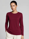 YUCOLEN Women's Long Sleeve Tri-blend Shirt Soft Breathable Loose Fit Crew Neck Tee in Wine Red