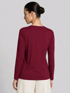 YUCOLEN Women's Long Sleeve Tri-blend Shirt Soft Breathable Loose Fit Crew Neck Tee in Wine Red