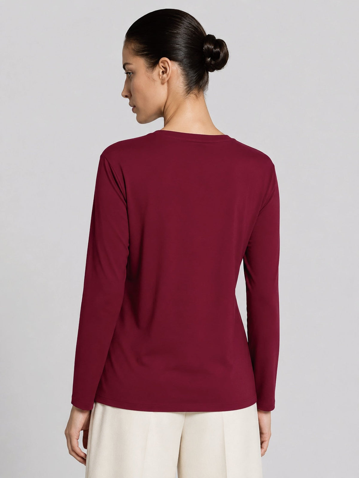 YUCOLEN Women's Long Sleeve Tri-blend Shirt Soft Breathable Loose Fit Crew Neck Tee in Wine Red